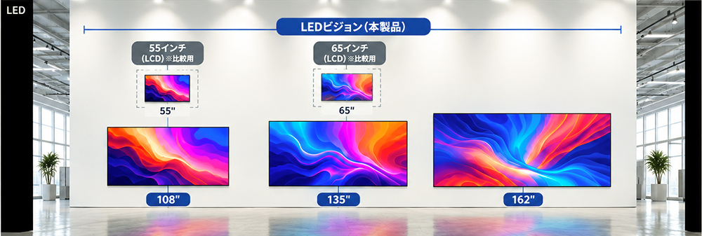 LEDビジョン 構成と寸法の詳細（サイズ比較）